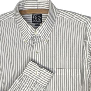 JOS A BANK Travelers Shirt Striped Button Down Tailored Fit Mens 16.5 35 White